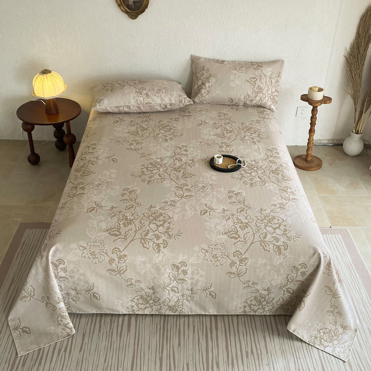 91家纺网 家纺一手货源 找家纺 金泰莱 2026新款亚麻老粗布印花床单 素然