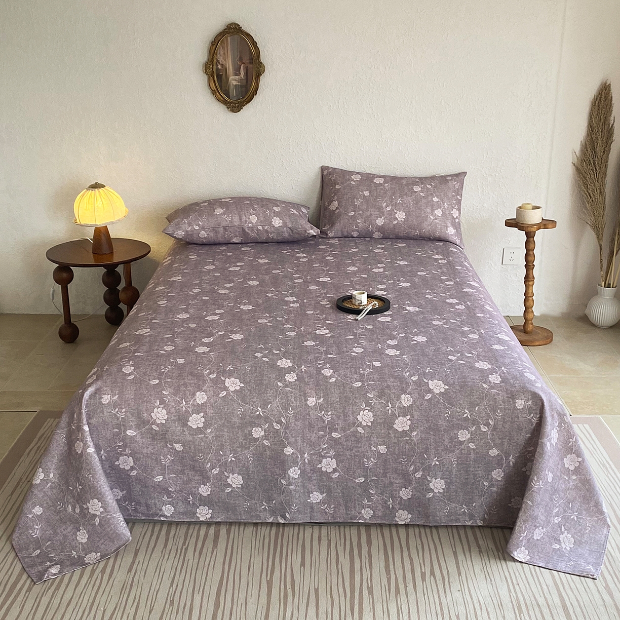 91家纺网 家纺一手货源 找家纺 金泰莱 2026新款亚麻老粗布印花床单 沐瑶