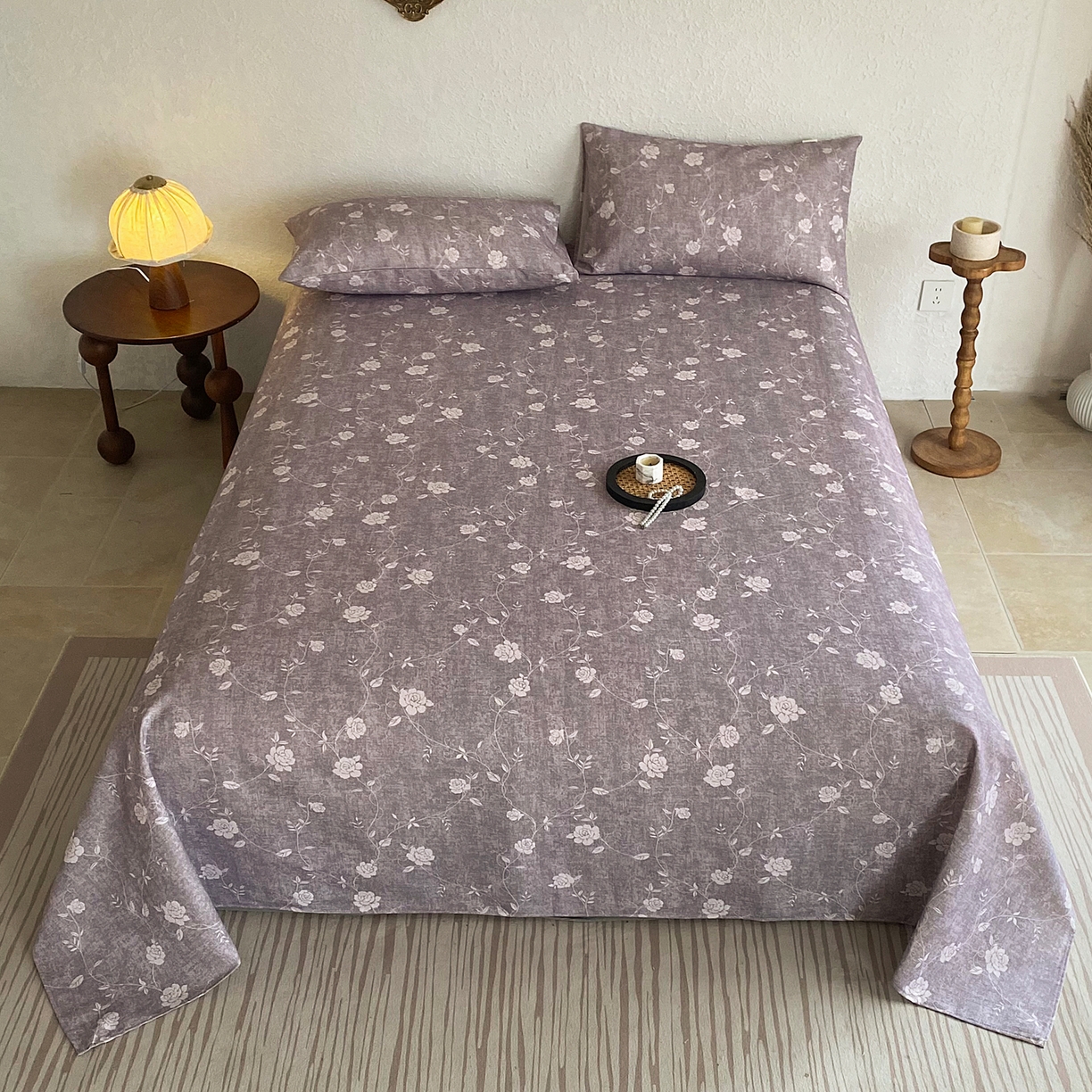 91家纺网 家纺一手货源 找家纺 金泰莱 2026新款亚麻老粗布印花床单 沐瑶