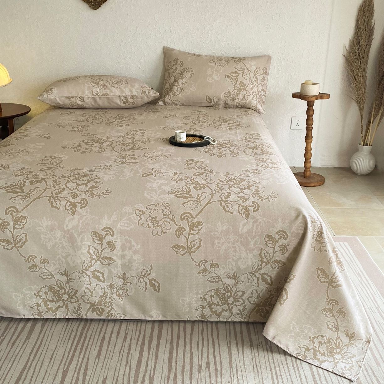 91家纺网 家纺一手货源 找家纺 金泰莱 2026新款亚麻老粗布印花床单 素然