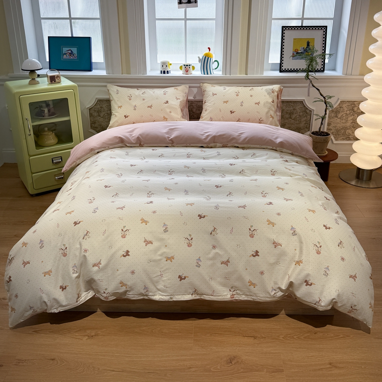 91家纺网 家纺一手货源 找家纺 呗旺鹿 2026新款全棉纯棉40支13070卡通印花四件套-第二波 礼物小马