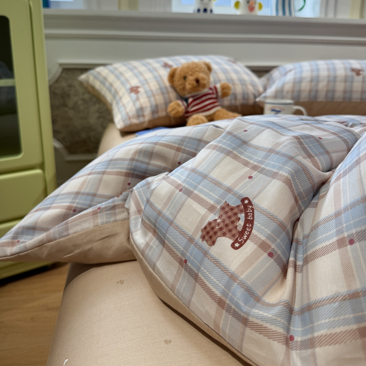 91家纺网 家纺一手货源 找家纺 呗旺鹿 2026新款全棉纯棉40支13070卡通印花四件套-第二波 蓝调木马