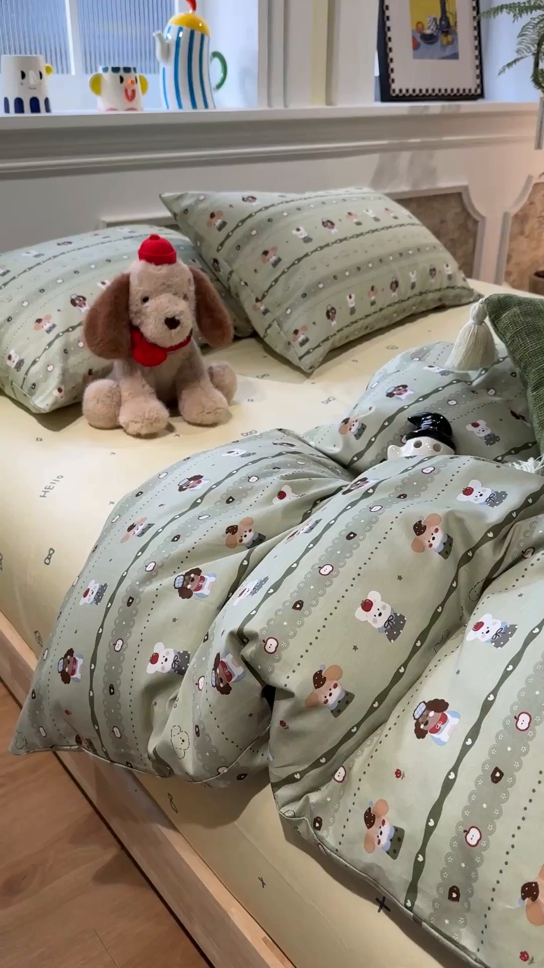 91家纺网 家纺一手货源 找家纺 呗旺鹿 2026新款全棉纯棉40支13070卡通印花四件套-第二波 苹果小狗奶黄