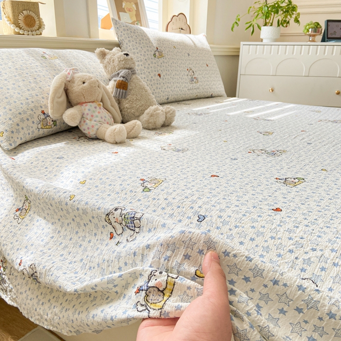 91家纺网 家纺一手货源 找家纺 晓时候 2026新款A类云感双层纱床单三件套单品单件床单 璀璨小狗