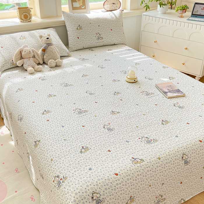 91家纺网 家纺一手货源 找家纺 晓时候 2026新款A类云感双层纱床单三件套单品单件床单 璀璨小狗