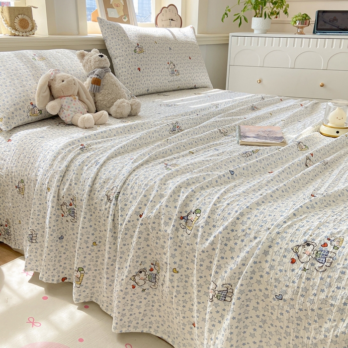 91家纺网 家纺一手货源 找家纺 晓时候 2026新款A类云感双层纱床单三件套单品单件床单 璀璨小狗