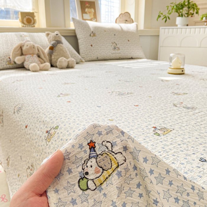 91家纺网 家纺一手货源 找家纺 晓时候 2026新款A类云感双层纱床单三件套单品单件床单 璀璨小狗