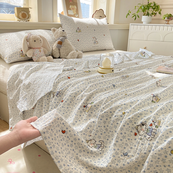 91家纺网 家纺一手货源 找家纺 晓时候 2026新款A类云感双层纱床单三件套单品单件床单 璀璨小狗