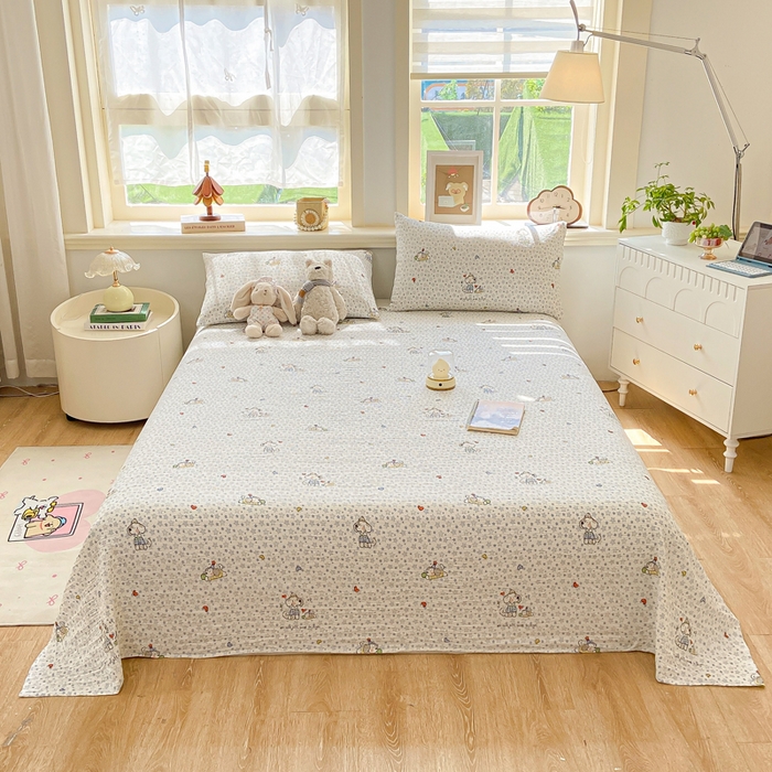 91家纺网 家纺一手货源 找家纺 晓时候 2026新款A类云感双层纱床单三件套单品单件床单 璀璨小狗