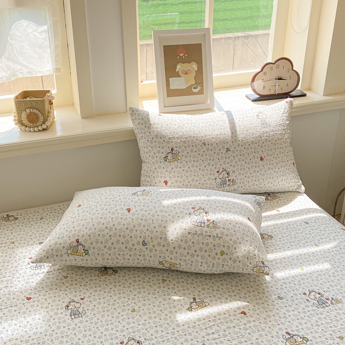 91家纺网 家纺一手货源 找家纺 晓时候 2026新款A类云感双层纱床单三件套单品单件床单 璀璨小狗