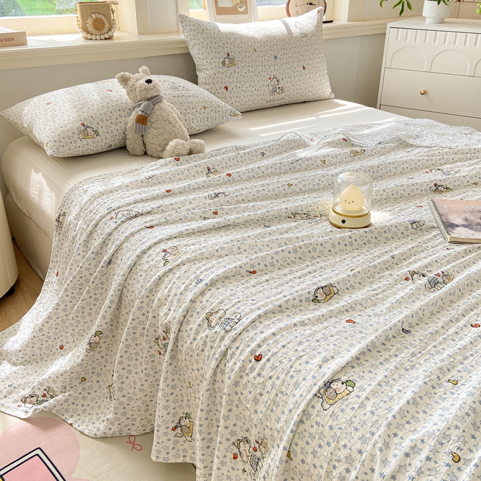 91家纺网 家纺一手货源 找家纺 晓时候 2026新款A类云感双层纱床单三件套单品单件床单 璀璨小狗