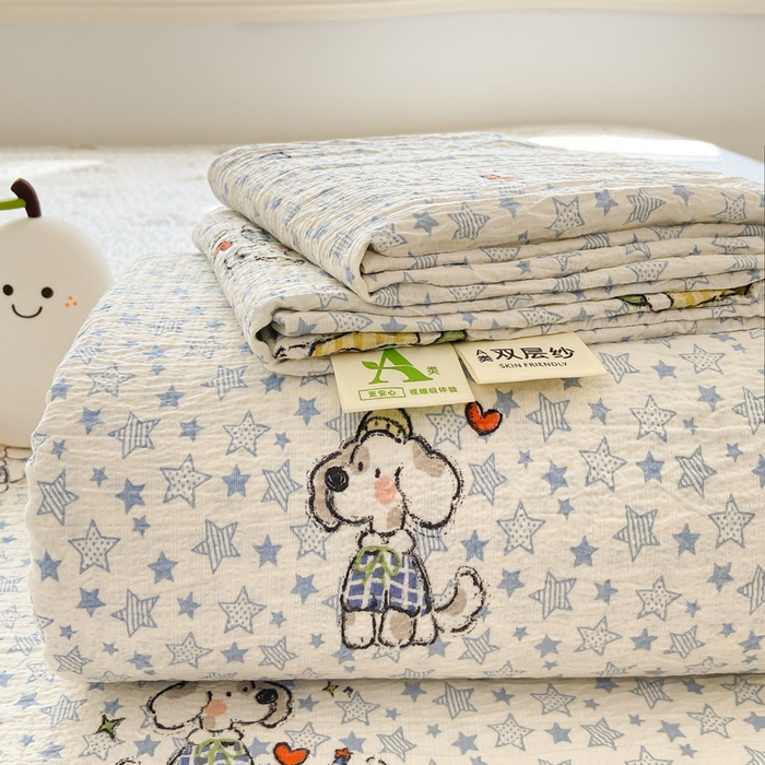 91家纺网 家纺一手货源 找家纺 晓时候 2026新款A类云感双层纱床单三件套单品单件床单 璀璨小狗