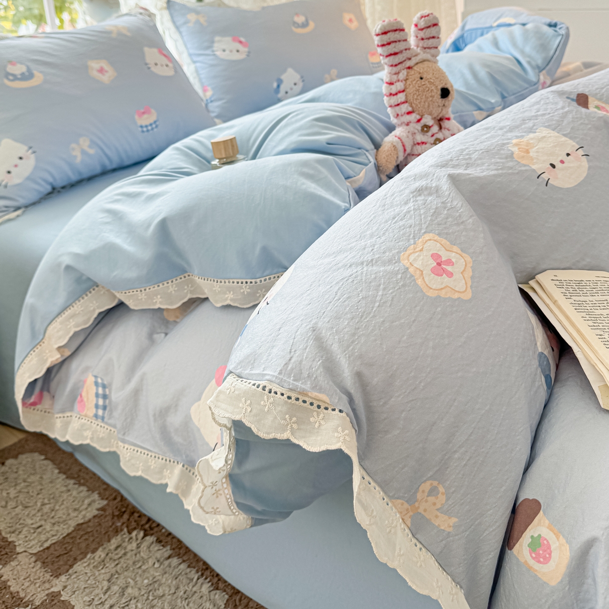 91家纺网 家纺一手货源 找家纺 （总）寻米 2026新款全棉镂空花边云感双层纱四件套