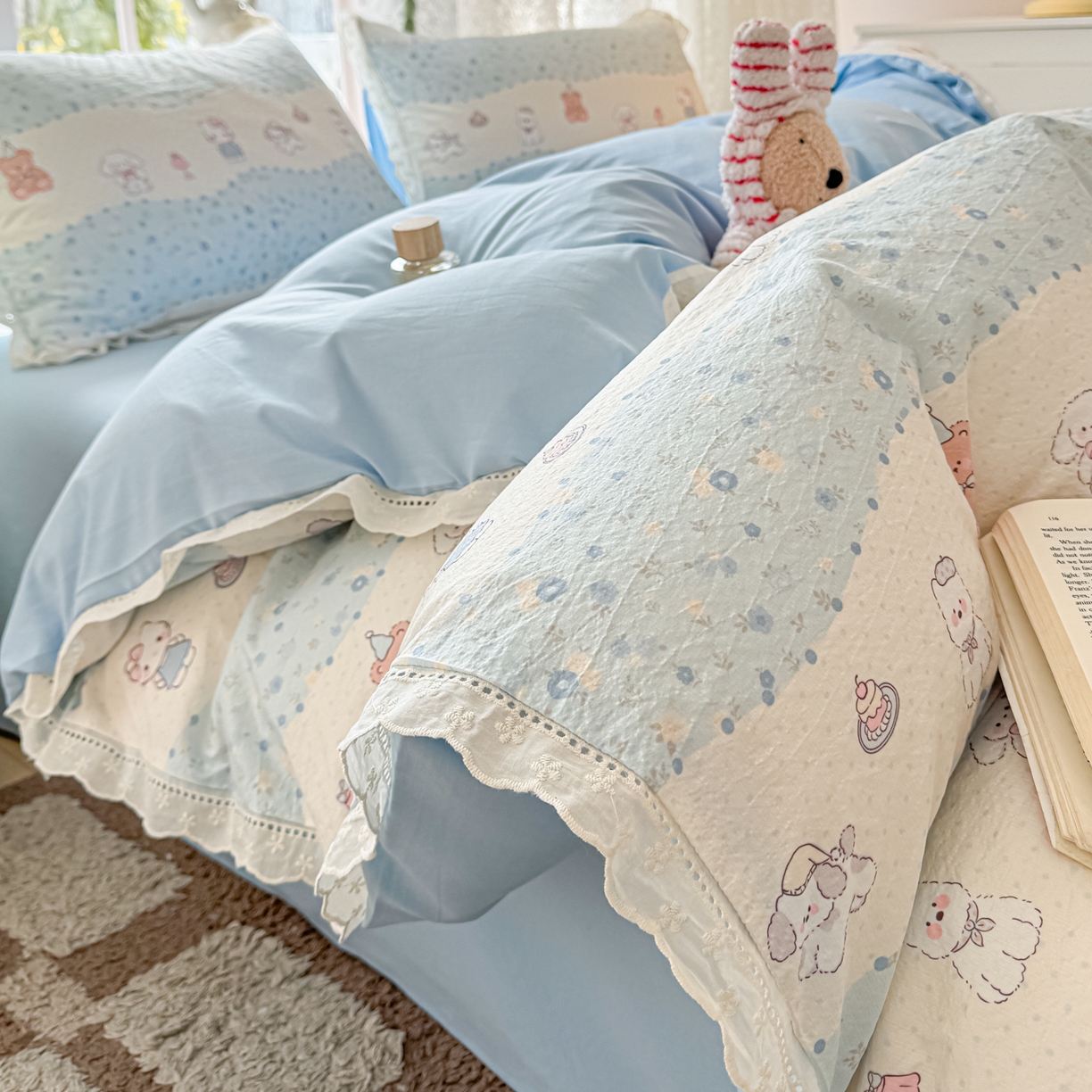 91家纺网 家纺一手货源 找家纺 （总）寻米 2026新款全棉镂空花边云感双层纱四件套