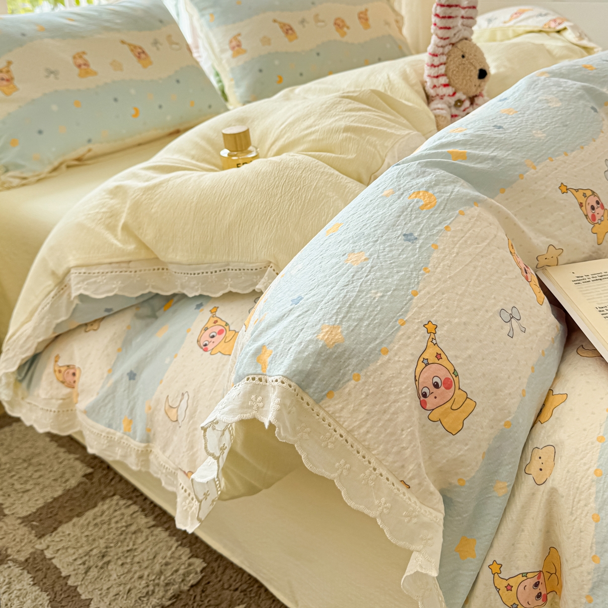 91家纺网 家纺一手货源 找家纺 （总）寻米 2026新款全棉镂空花边云感双层纱四件套