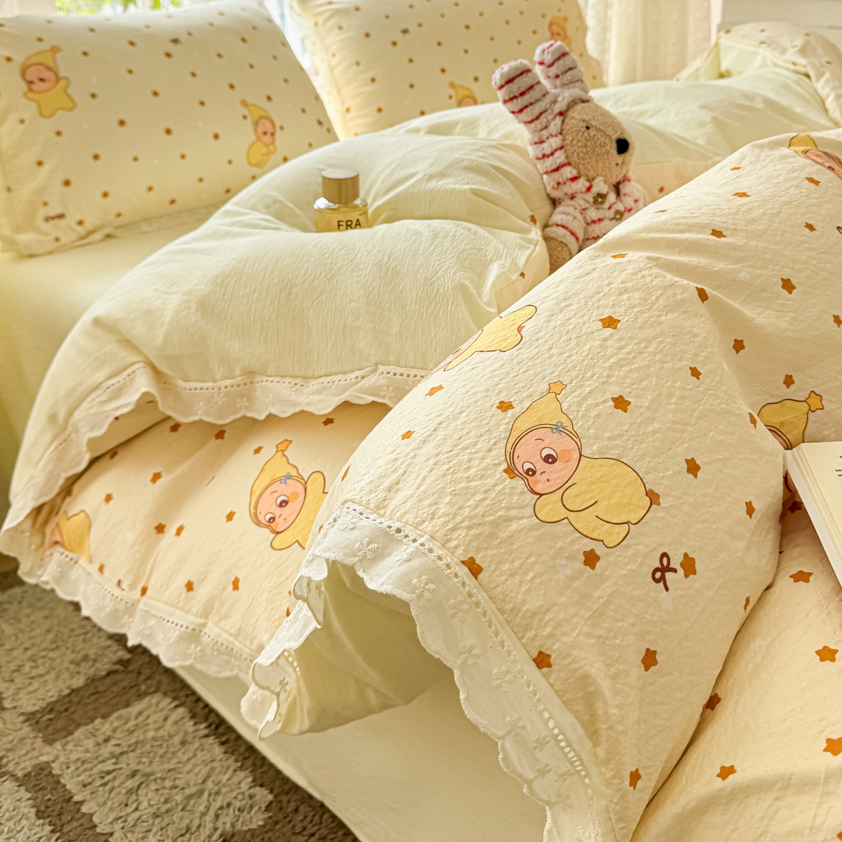 91家纺网 家纺一手货源 找家纺 （总）寻米 2026新款全棉镂空花边云感双层纱四件套