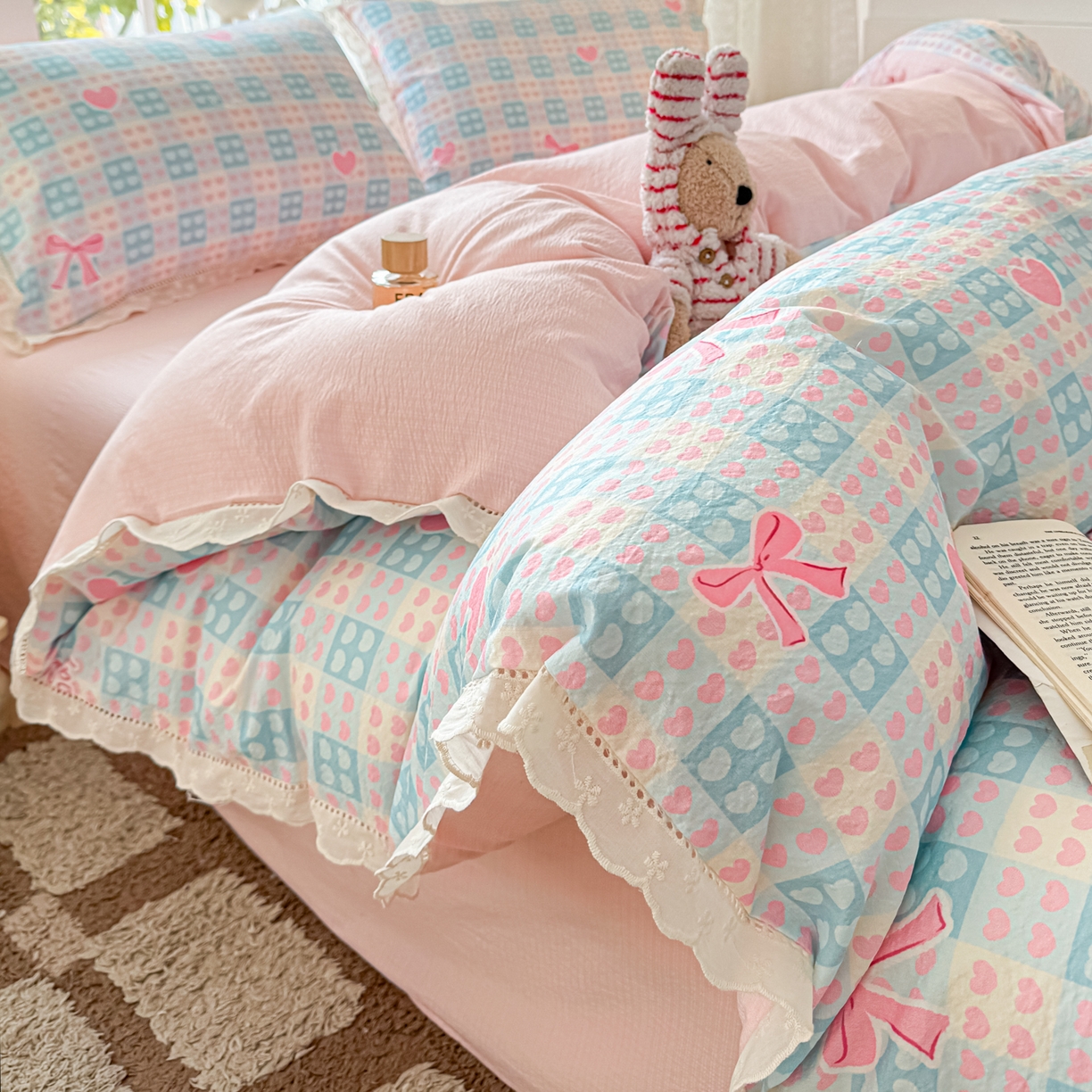 （总）寻米 2026新款全棉镂空花边云感双层纱四件套