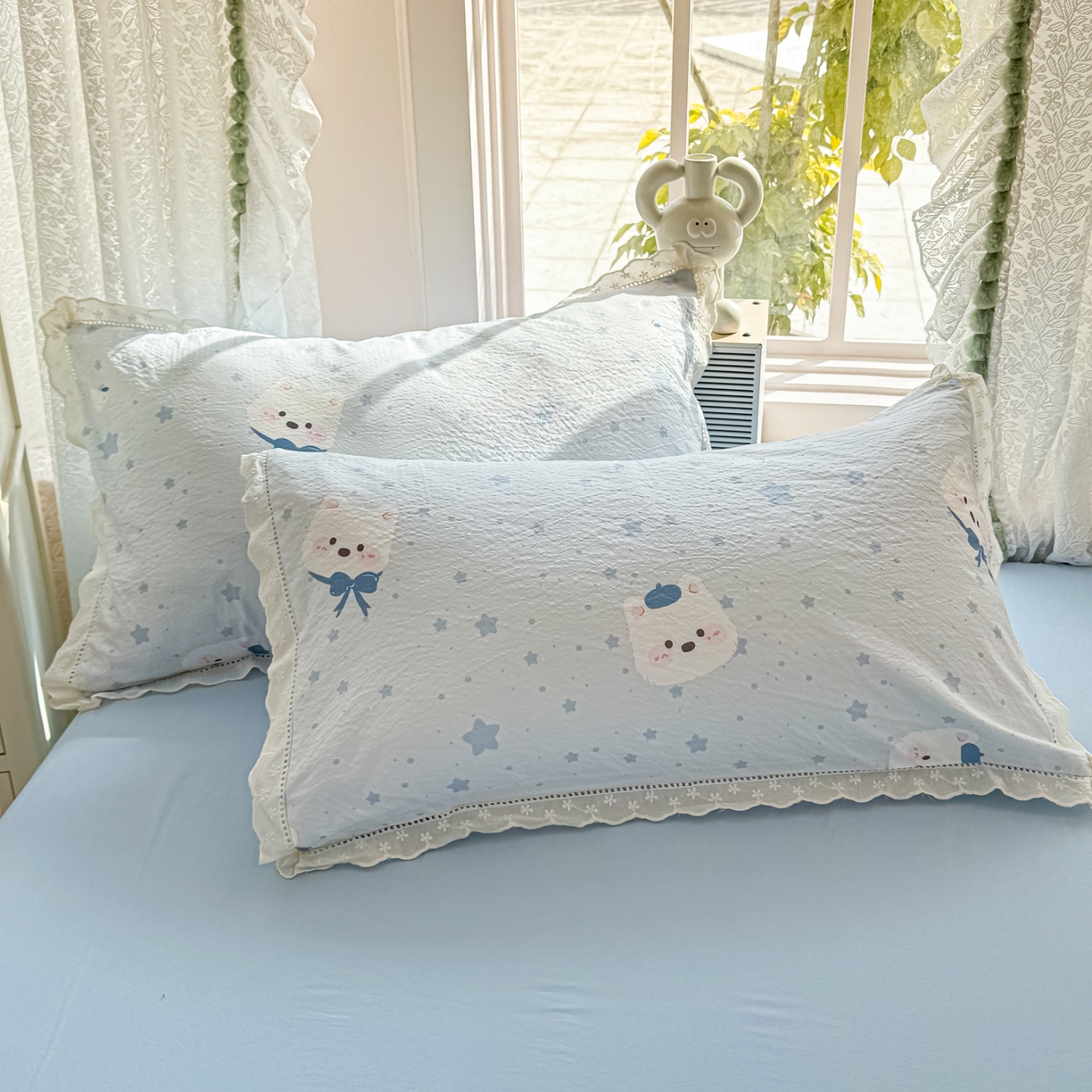 91家纺网 家纺一手货源 找家纺 寻米 2026新款全棉镂空花边云感双层纱四件套 云朵小泡芙