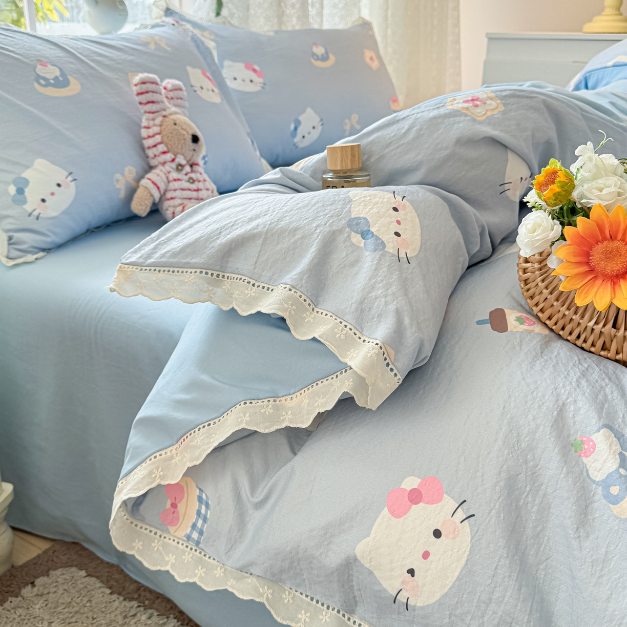 91家纺网 家纺一手货源 找家纺 寻米 2026新款全棉镂空花边云感双层纱四件套 海盐奶糖