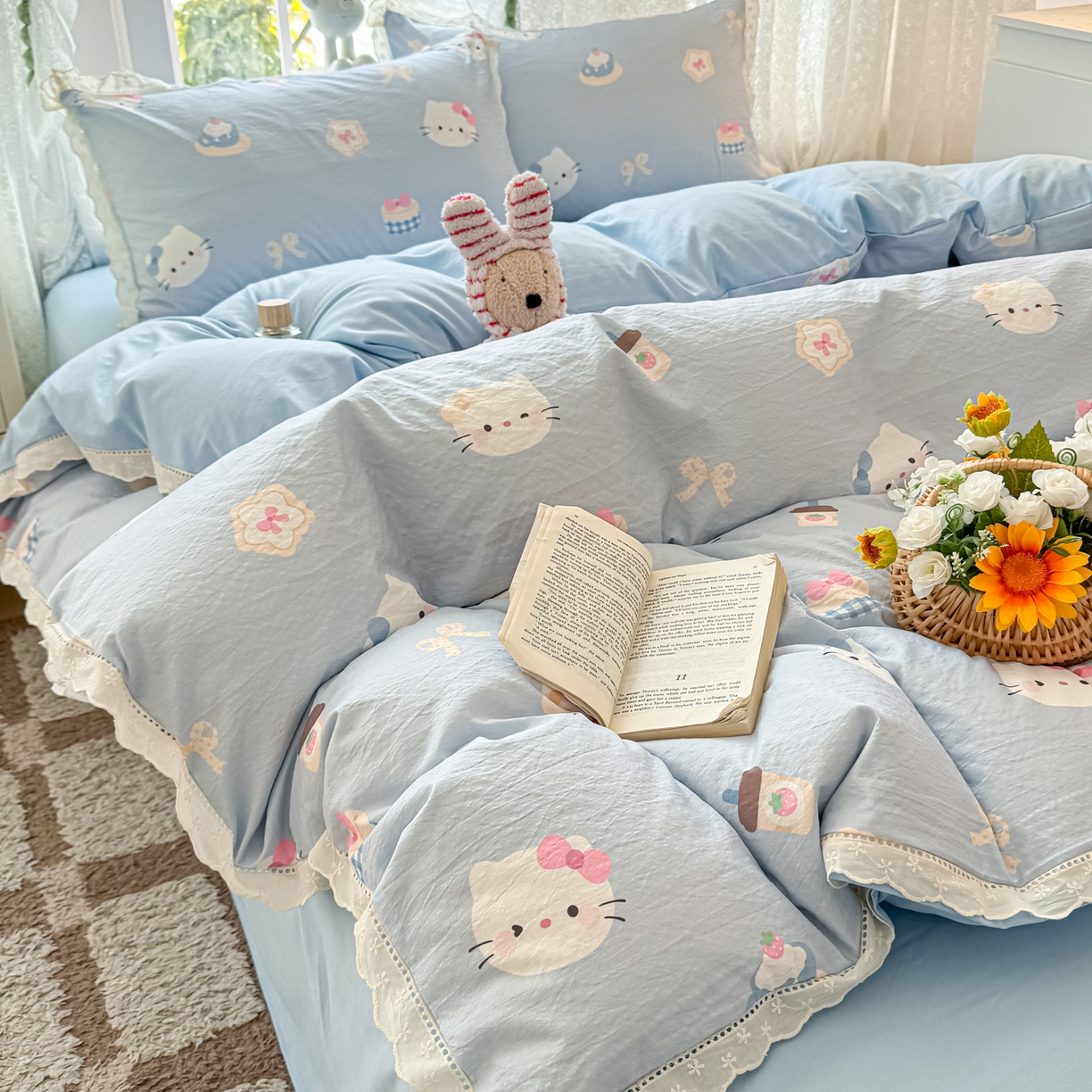 91家纺网 家纺一手货源 找家纺 寻米 2026新款全棉镂空花边云感双层纱四件套 海盐奶糖