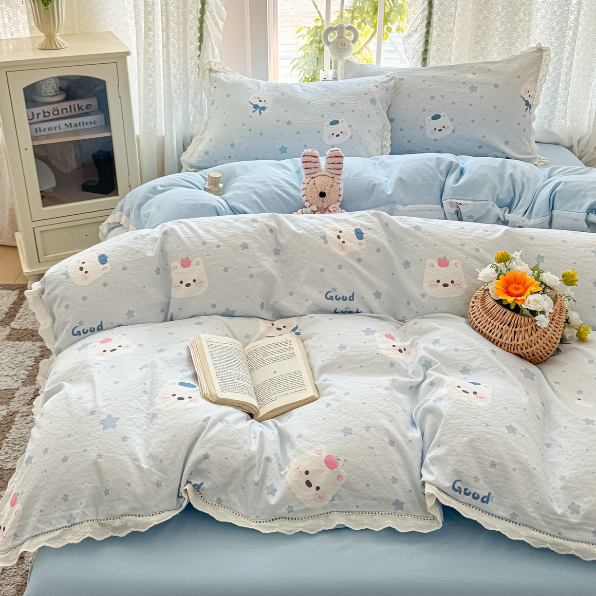 91家纺网 家纺一手货源 找家纺 寻米 2026新款全棉镂空花边云感双层纱四件套 云朵小泡芙