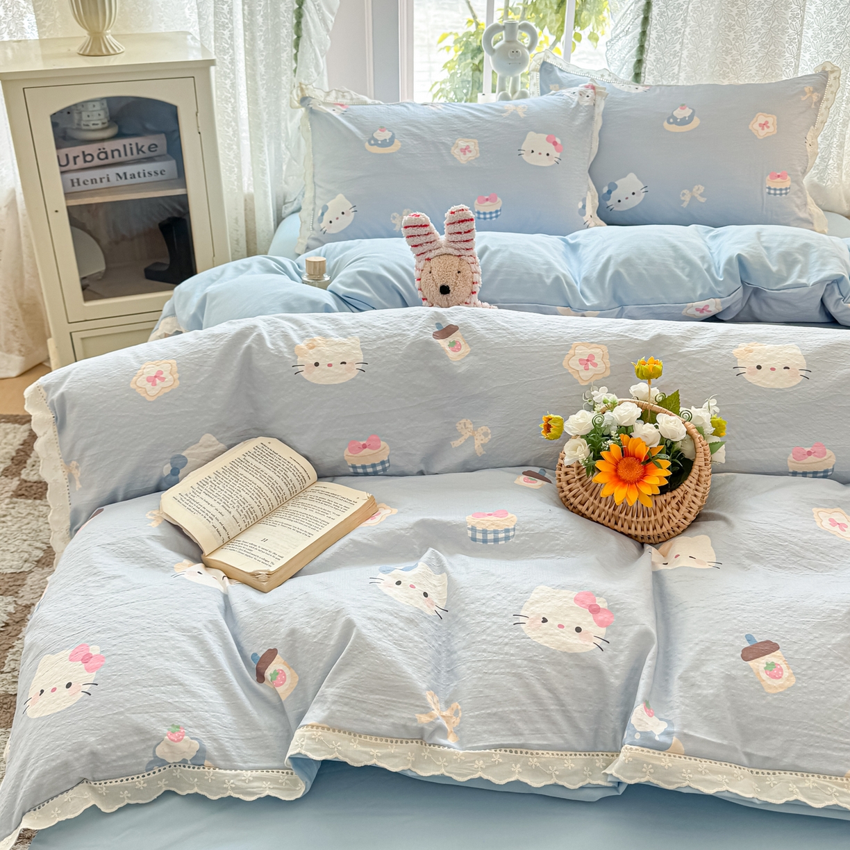 91家纺网 家纺一手货源 找家纺 寻米 2026新款全棉镂空花边云感双层纱四件套 海盐奶糖