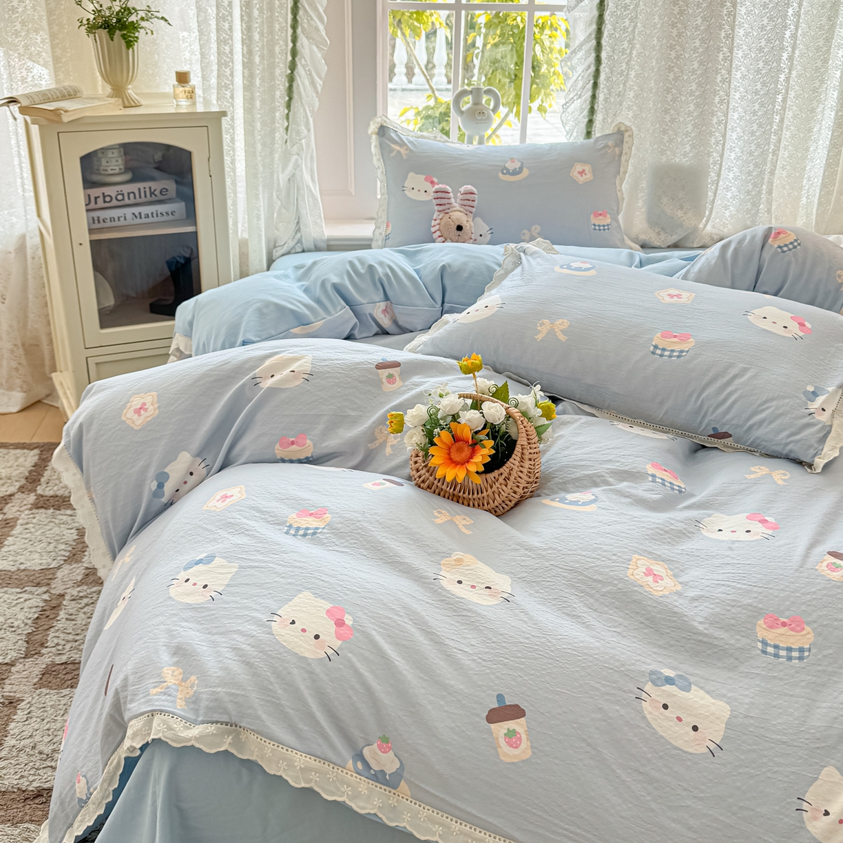 91家纺网 家纺一手货源 找家纺 寻米 2026新款全棉镂空花边云感双层纱四件套 海盐奶糖