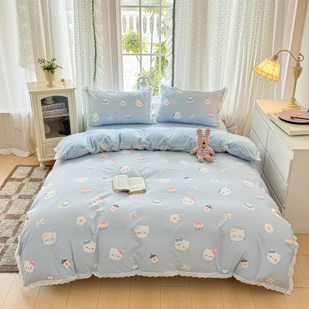 91家纺网 家纺一手货源 找家纺 寻米 2026新款全棉镂空花边云感双层纱四件套 海盐奶糖