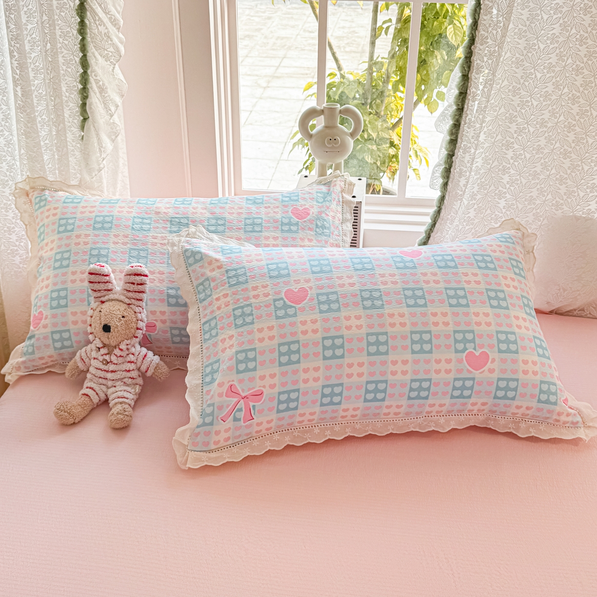 91家纺网 家纺一手货源 找家纺 寻米 2026新款全棉镂空花边云感双层纱四件套 爱你