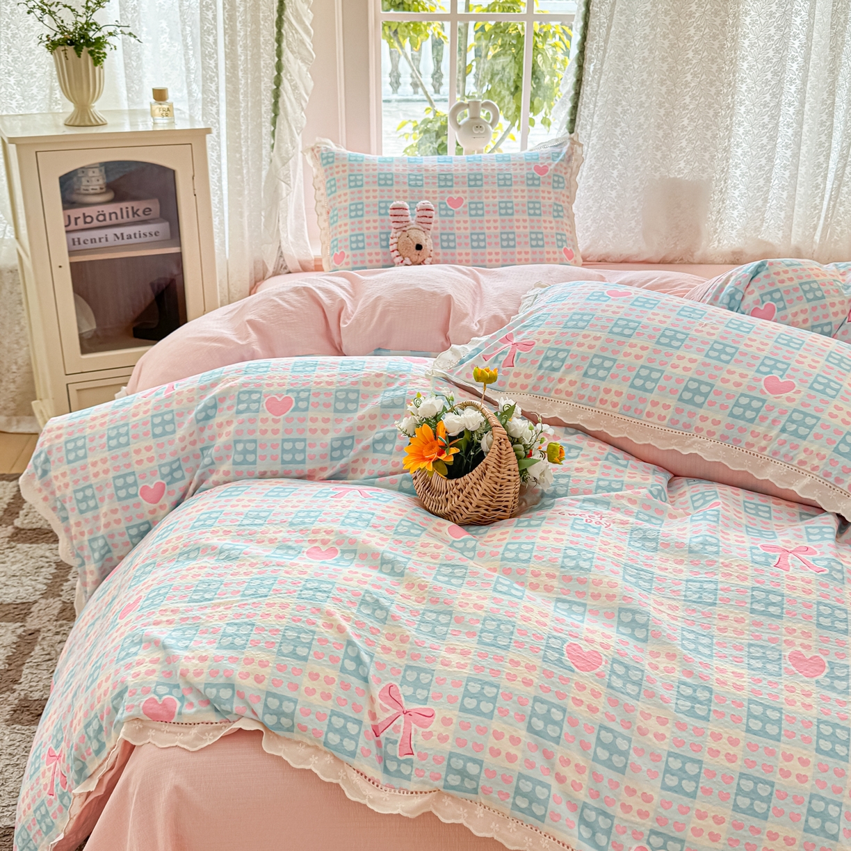 91家纺网 家纺一手货源 找家纺 寻米 2026新款全棉镂空花边云感双层纱四件套 爱你