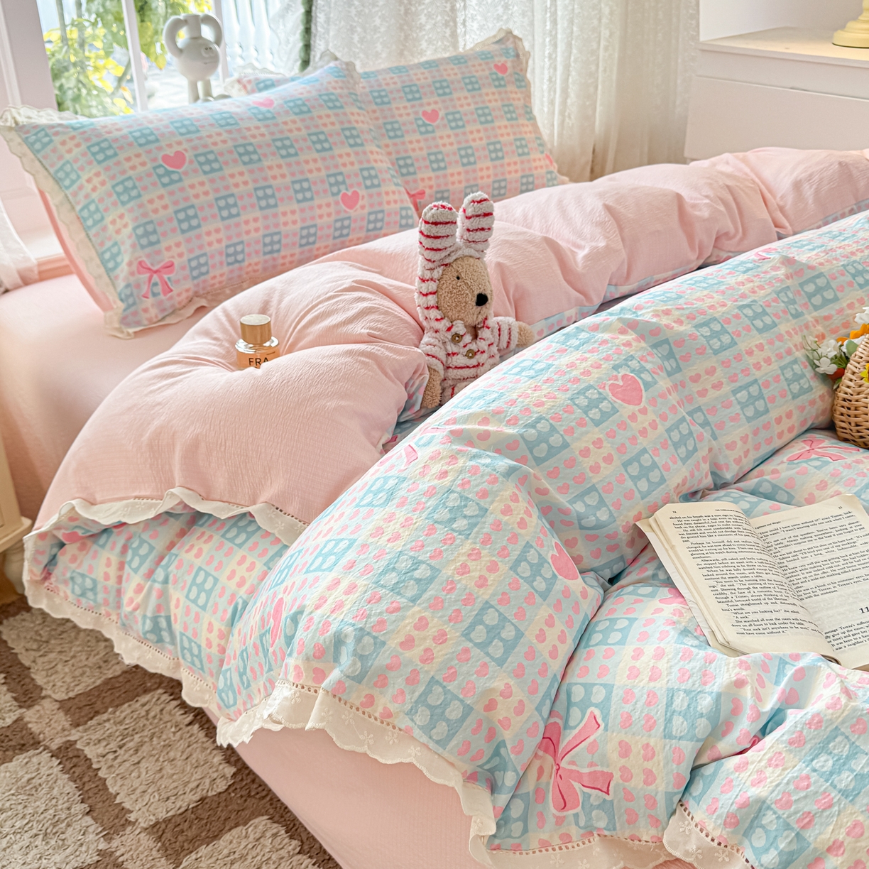 91家纺网 家纺一手货源 找家纺 （总）寻米 2026新款全棉镂空花边云感双层纱四件套