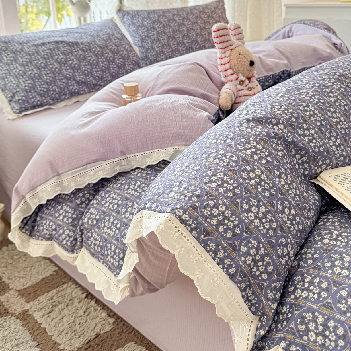 91家纺网 家纺一手货源 找家纺 （总）寻米 2026新款全棉镂空花边云感双层纱四件套