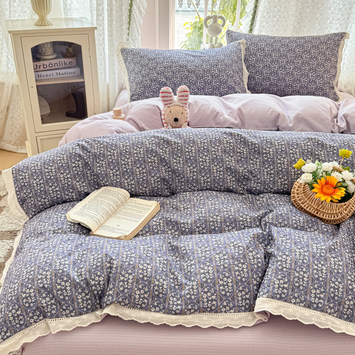 91家纺网 家纺一手货源 找家纺 寻米 2026新款全棉镂空花边云感双层纱四件套 普罗旺斯