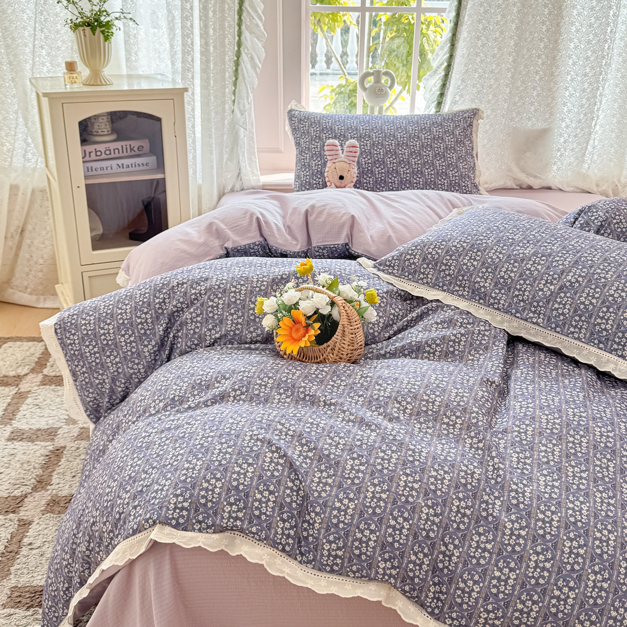 91家纺网 家纺一手货源 找家纺 寻米 2026新款全棉镂空花边云感双层纱四件套 普罗旺斯