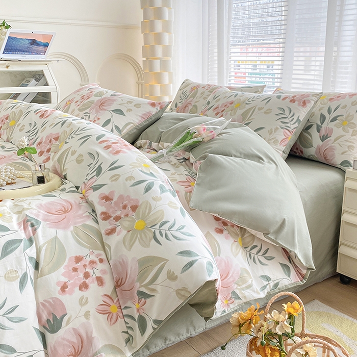 91家纺网 家纺一手货源 找家纺 （总）宇彬家纺 2026直播新款13372A类全棉纯棉印花床单床笠款四件套和单被套喷气清新简约