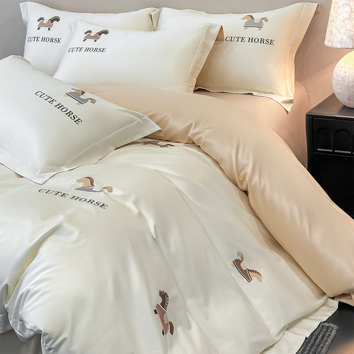 91家纺网 家纺一手货源 找家纺 （总）618家纺 2026新款A类50S-100 支全长绒棉棉纯棉绣花四件套-爱马系列