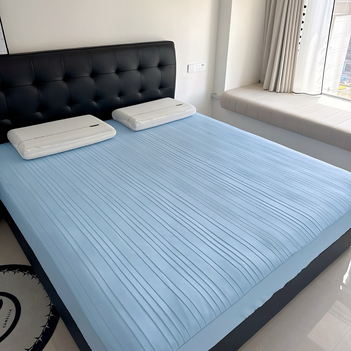 91家纺网 家纺一手货源 找家纺 兜米家居 2026新款夏日睡眠自然凉感夏凉垫 天蓝