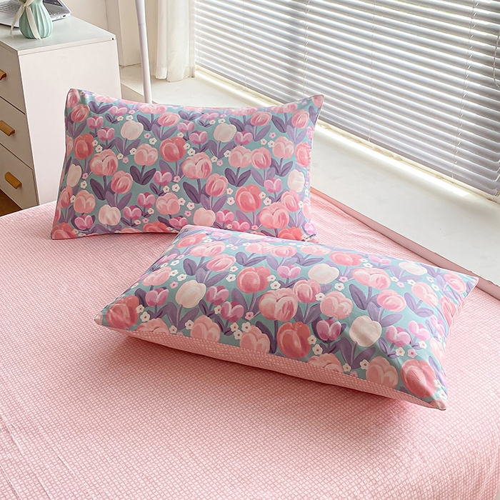 91家纺网 家纺一手货源 找家纺 宇彬家纺 2026直播新款13372A类全棉纯棉印花床单床笠款四件套和单被套喷气清新简约 花香丽影