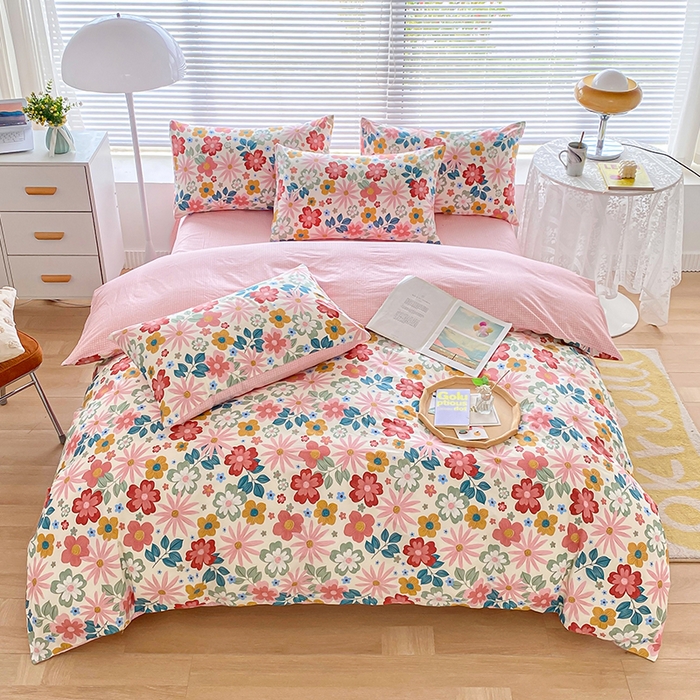 91家纺网 家纺一手货源 找家纺 宇彬家纺 2026直播新款13372A类全棉纯棉印花床单床笠款四件套和单被套喷气清新简约 米兰春天