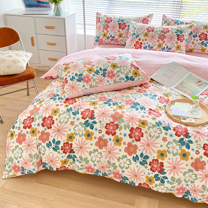 91家纺网 家纺一手货源 找家纺 宇彬家纺 2026直播新款13372A类全棉纯棉印花床单床笠款四件套和单被套喷气清新简约 米兰春天