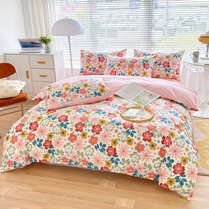 91家纺网 家纺一手货源 找家纺 宇彬家纺 2026直播新款13372A类全棉纯棉印花床单床笠款四件套和单被套喷气清新简约 米兰春天