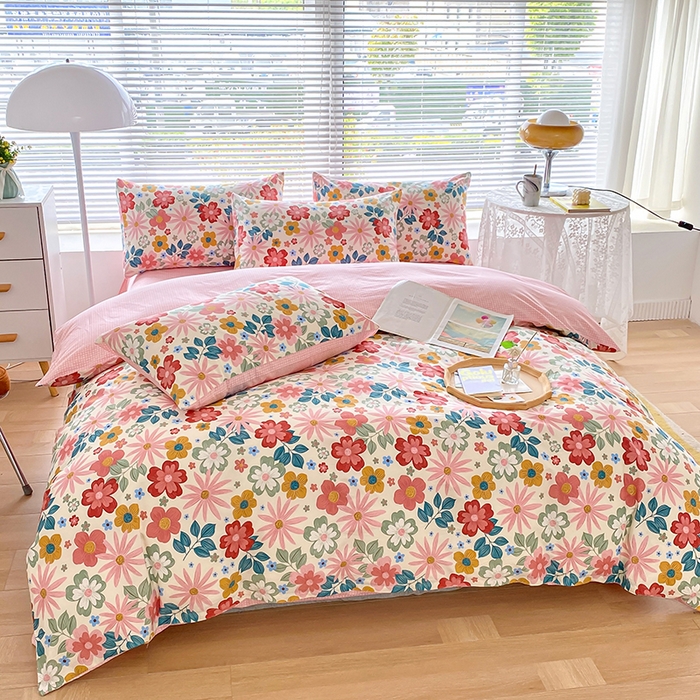 91家纺网 家纺一手货源 找家纺 宇彬家纺 2026直播新款13372A类全棉纯棉印花床单床笠款四件套和单被套喷气清新简约 米兰春天