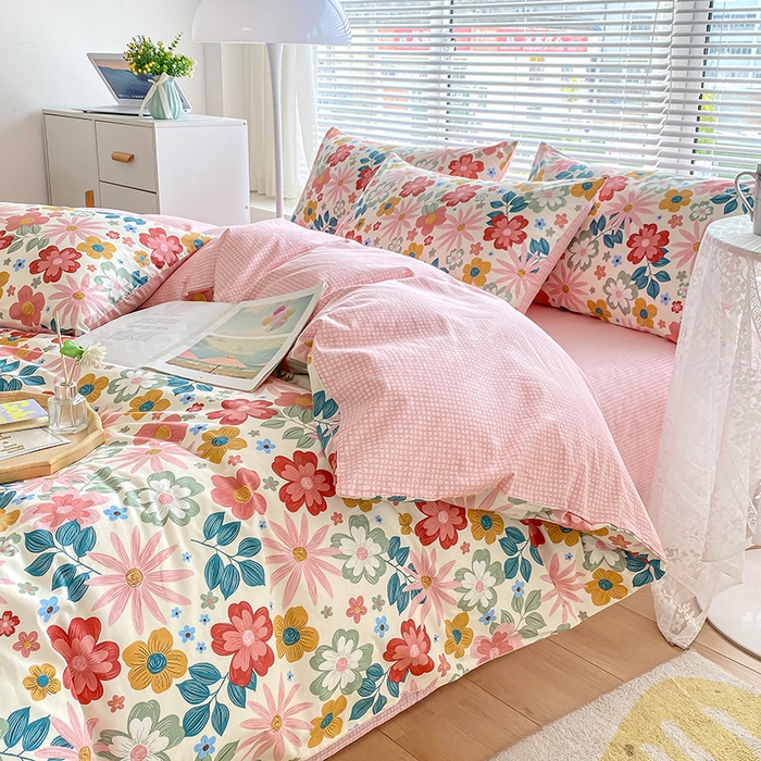 91家纺网 家纺一手货源 找家纺 宇彬家纺 2026直播新款13372A类全棉纯棉印花床单床笠款四件套和单被套喷气清新简约 米兰春天