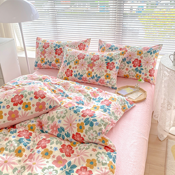 91家纺网 家纺一手货源 找家纺 宇彬家纺 2026直播新款13372A类全棉纯棉印花床单床笠款四件套和单被套喷气清新简约 米兰春天