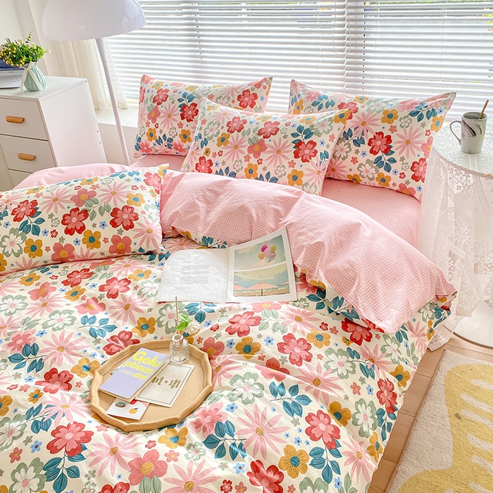 91家纺网 家纺一手货源 找家纺 宇彬家纺 2026直播新款13372A类全棉纯棉印花床单床笠款四件套和单被套喷气清新简约 米兰春天