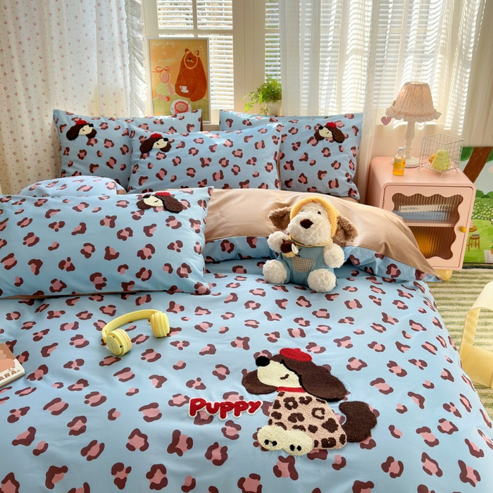 91家纺网 家纺一手货源 找家纺 曼之夏 2026新款50支长绒棉毛巾绣四件套 豹纹泰迪