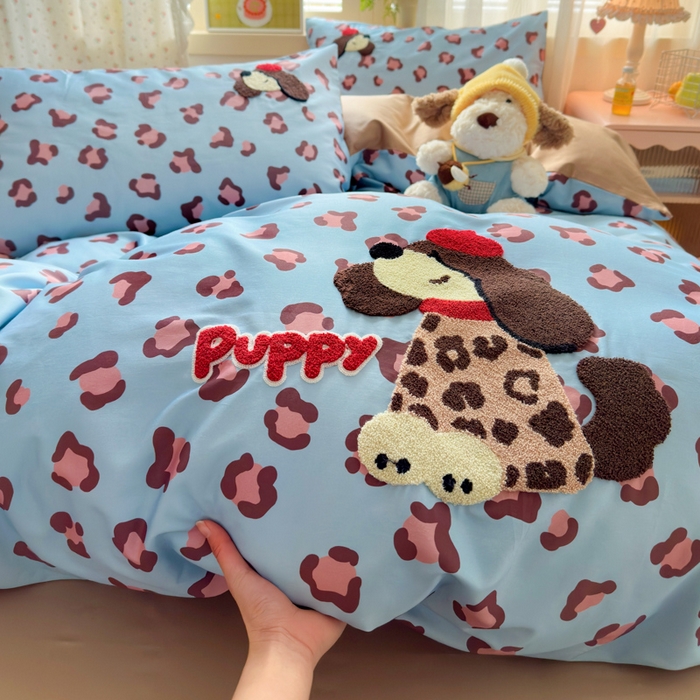 曼之夏 2026新款50支长绒棉毛巾绣四件套 豹纹泰迪