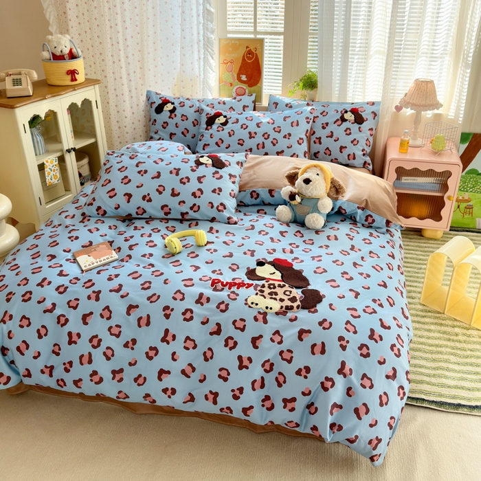 91家纺网 家纺一手货源 找家纺 曼之夏 2026新款50支长绒棉毛巾绣四件套 豹纹泰迪