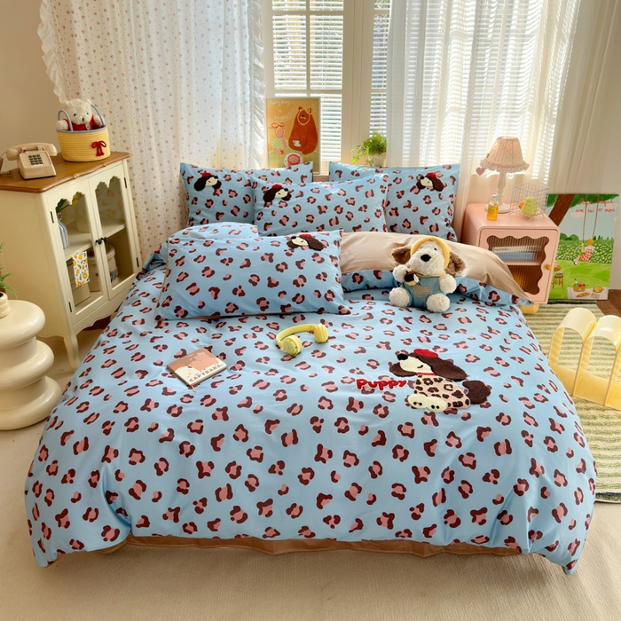 91家纺网 家纺一手货源 找家纺 曼之夏 2026新款50支长绒棉毛巾绣四件套 豹纹泰迪