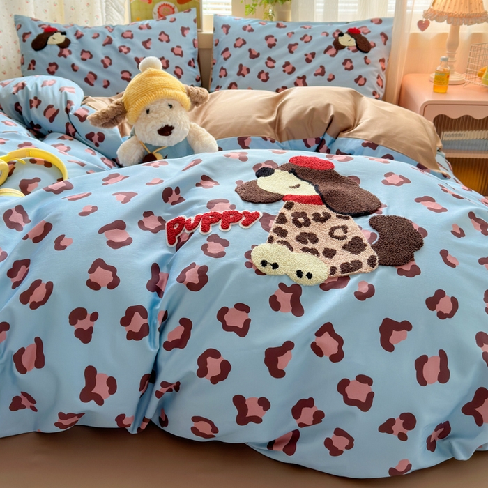 91家纺网 家纺一手货源 找家纺 曼之夏 2026新款50支长绒棉毛巾绣四件套 豹纹泰迪